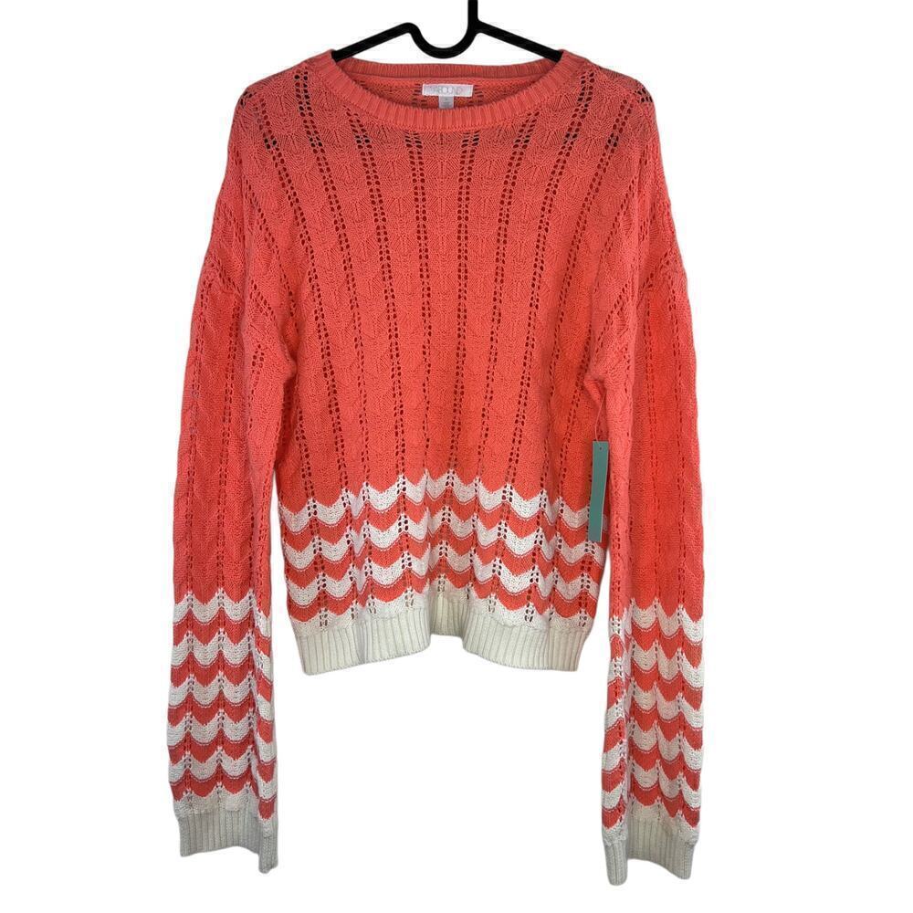 NWT Abound Retro Scallop Striped Pointelle Knit Pullover Sweater Size Medium